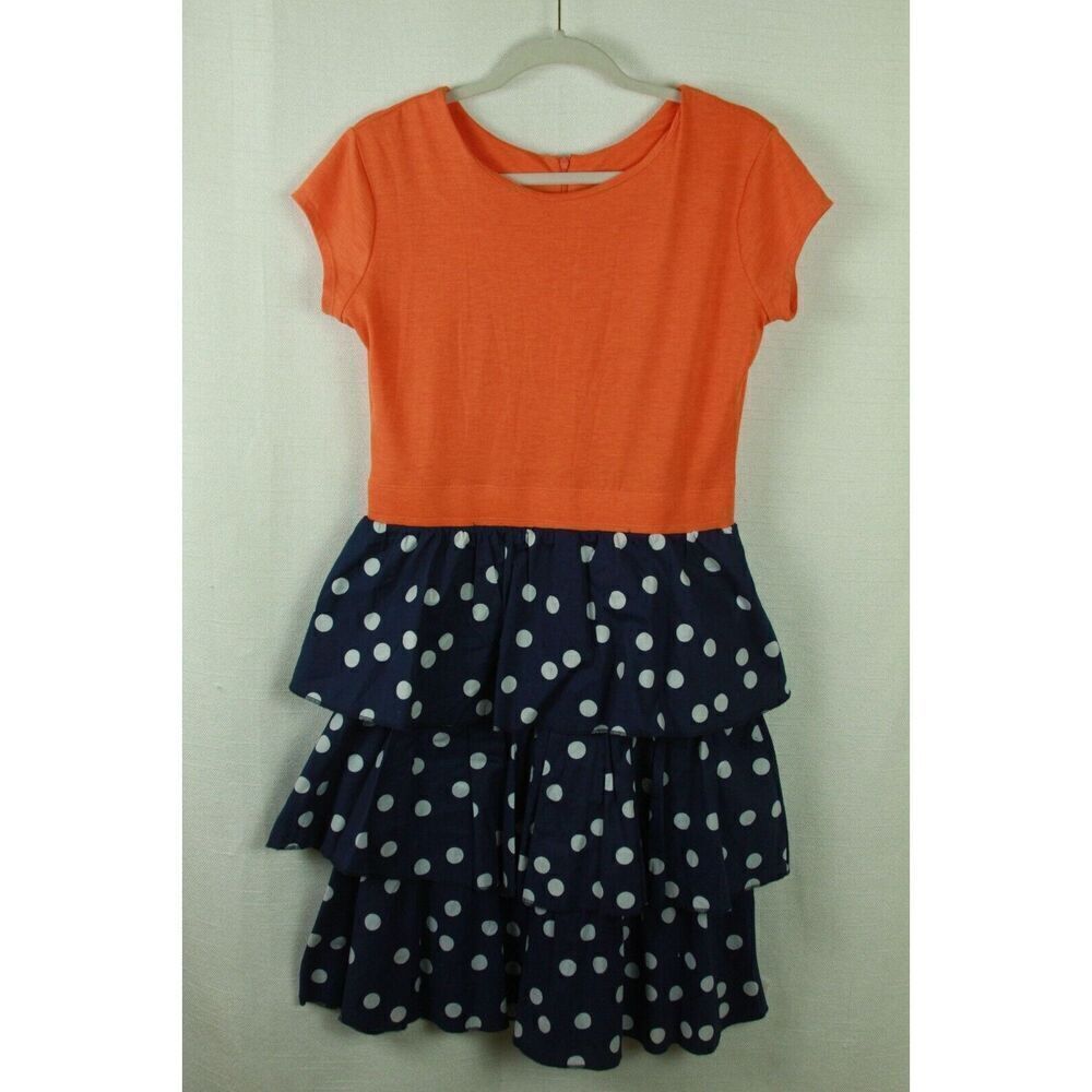 Shabby Apple Dress Small Women's Ruffle Polka Dot Orange Navy Blue Vintage Style